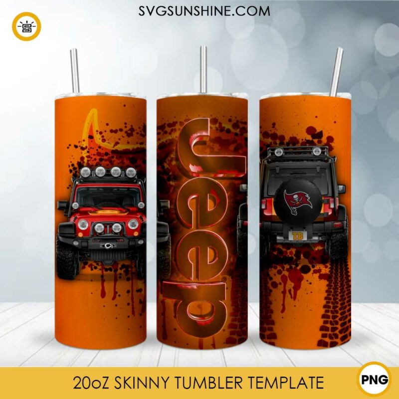Tampa Bay Buccaneers Jeep Car 20oz Skinny Tumbler Design Template PNG