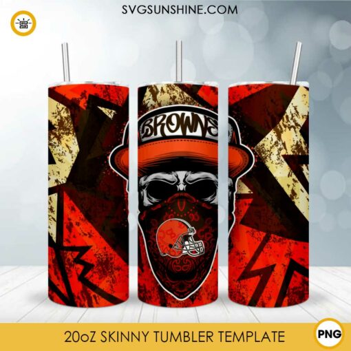 Cleveland Browns Skull Hat Bandana 20oz Skinny Tumbler Template Design PNG