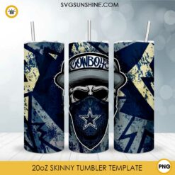 Dallas Cowboys Skull Hat Bandana 20oz Skinny Tumbler Template Design PNG