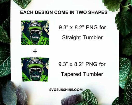 Seattle Seahawks Skull Hat Bandana 20oz Skinny Tumbler Template Design PNG