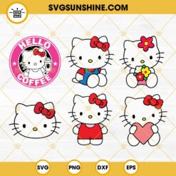 Hello Kitty SVG Bundle, Hello Kitty Coffee SVG, Kawaii Kitty Cat SVG PNG DXF EPS Cut Files