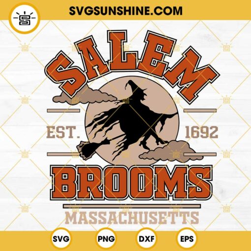 Salem Brooms Massachusetts Est 1692 SVG, Vintage Witch SVG, Trendy Halloween SVG Cut Files