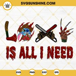 Stitch Freddy Krueger SVG, Love Is All I Need Horror SVG, Scary Movie Halloween SVG PNG DXF EPS
