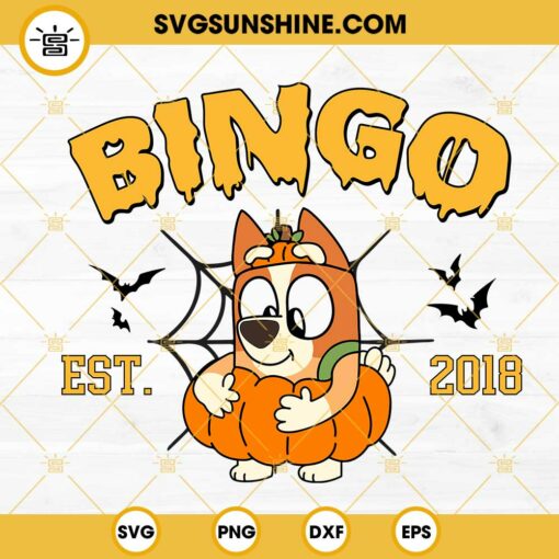 Bluey Bingo Halloween Est 2018 SVG, Bingo Pumpkin SVG, Bluey Halloween SVG PNG DXF EPS Cut Files