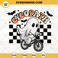 Cycopath SVG, Ghost On A Bicycle SVG, Retro Ghost Halloween SVG PNG DXF EPS Cricut