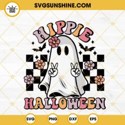 Hippie Halloween SVG, Spooky SVG, Retro Ghost Flowers SVG, Cute Halloween SVG PNG DXF EPS