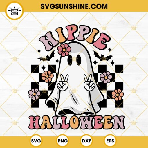 Hippie Halloween SVG, Spooky SVG, Retro Ghost Flowers SVG, Cute Halloween SVG PNG DXF EPS