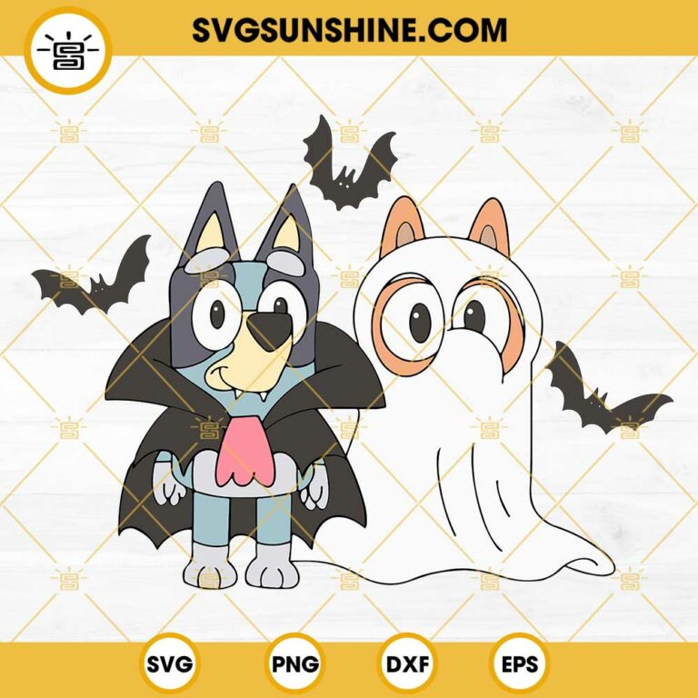 Bluey Halloween SVG, Bingo Ghost SVG, Bluey Dracula SVG, Spooky Bluey