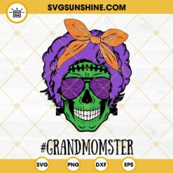 Grandmomster Messy Bun Skull SVG, Halloween Mom Life SVG PNG DXF EPS