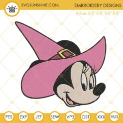 Minnie Mouse Witch Head Embroidery Designs, Minnie Witchy Halloween Embroidery Files