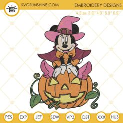 Minnie Mouse Witch Sitting On Pumpkin Embroidery Designs, Disneyland Halloween Embroidery Files