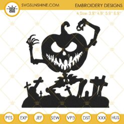 Skeleton Pumpkin Head Embroidery Designs, Pumpkin Halloween Machine Embroidery Pattern Files