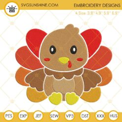 Baby Turkey Embroidery Designs, Cute Turkey Thanksgiving Machine Embroidery files