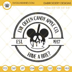 Evil Queen Candy Apple Co Embroidery Designs, Poison Apple Halloween Embroidery Files