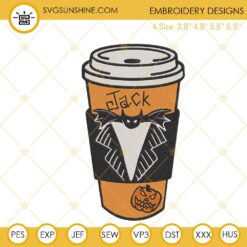 Jack Skellington Coffee Cup Embroidery Designs, Halloween Coffee Embroidery Files