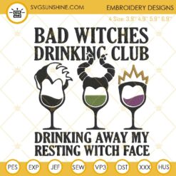 Bad Witch Drinking Club Disney Embroidery Files, Wine Halloween Embroidery Designs