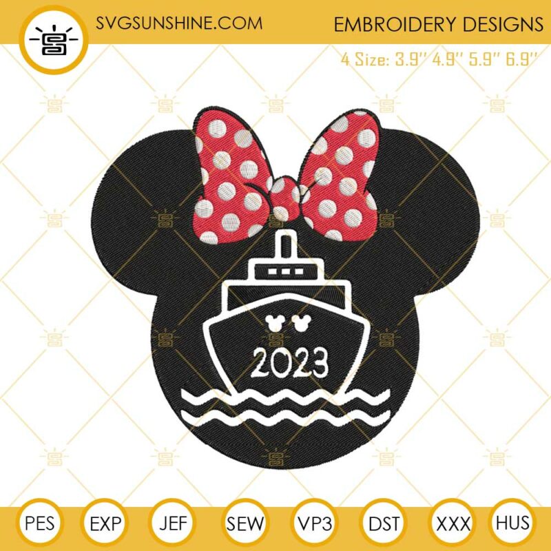 Minnie Head Cruise 2023 Machine Embroidery Design, Disney Cruise Trip
