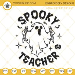 Spooky Teacher Embroidery Designs, Halloween Teacher Embroidery Files