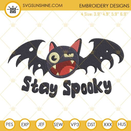 Stay Spooky Bat Embroidery Designs, Halloween Bat Embroidery Digital Files