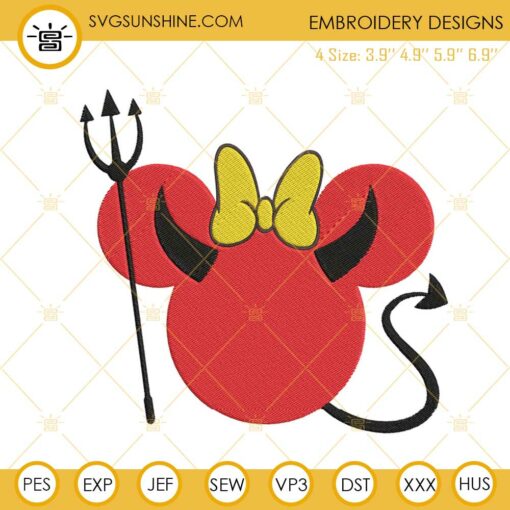 Minnie Head Devil Machine Embroidery Designs, Disney Minnie Halloween Embroidery Files