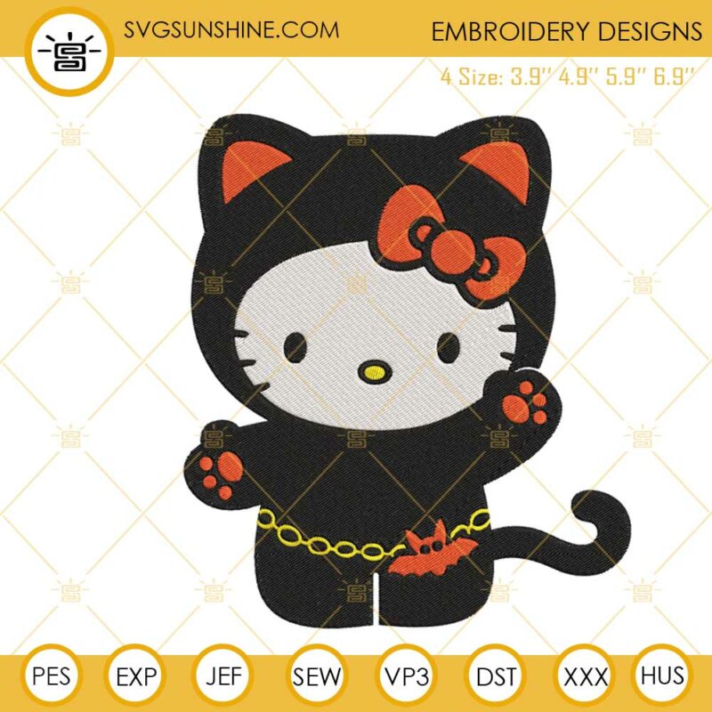 Hello Kitty Black Cat Halloween Embroidery Design Download Files