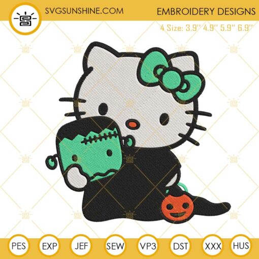Hello Kitty Frankenstein Halloween Embroidery Design Download Files