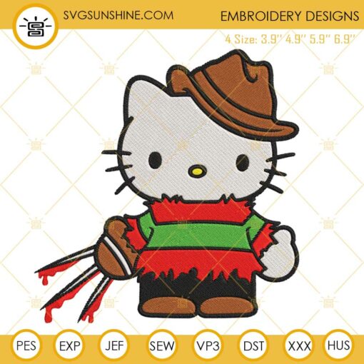 Hello Kitty Freddy Krueger Halloween Embroidery Design Files