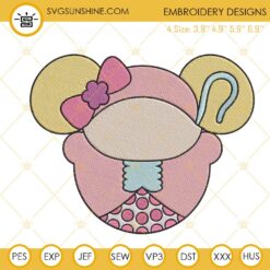 Minnie Head Bo Peep Machine Embroidery Designs, Disney Minnie Toy Story Embroidery Files