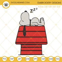 Snoopy Sleeping On House Machine Embroidery Designs, Cute Snoopy Peanuts Embroidery Files