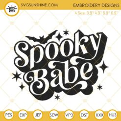 Spooky Babe Machine Embroidery Designs, Trendy Retro Halloween Embroidery Files