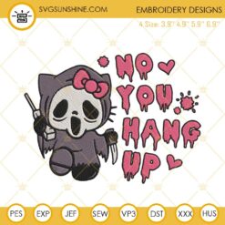 Hello Kitty Ghostface No You Hang Up Embroidery Designs, Hello Kitty Halloween Embroidery Files