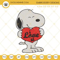 Snoopy I Love You Heart Embroidery Designs, Snoopy Valentine Embroidery Files