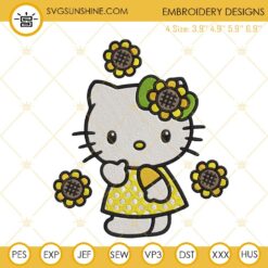 Hello Kitty Sunflower Embroidery Designs, Kawaii Kitty Cat Flower Embroidery Pattern Files