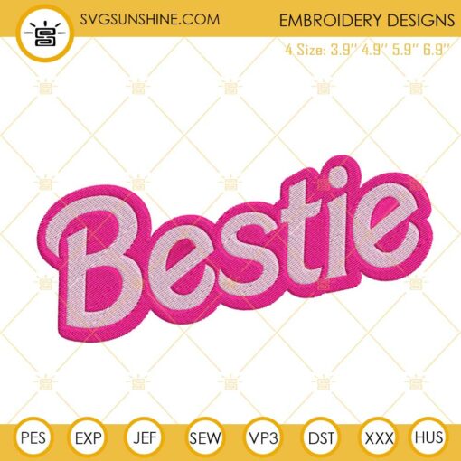 Bestie Barbie Logo Embroidery Designs, Barbie Doll Pink Machine Embroidery Pattern Files