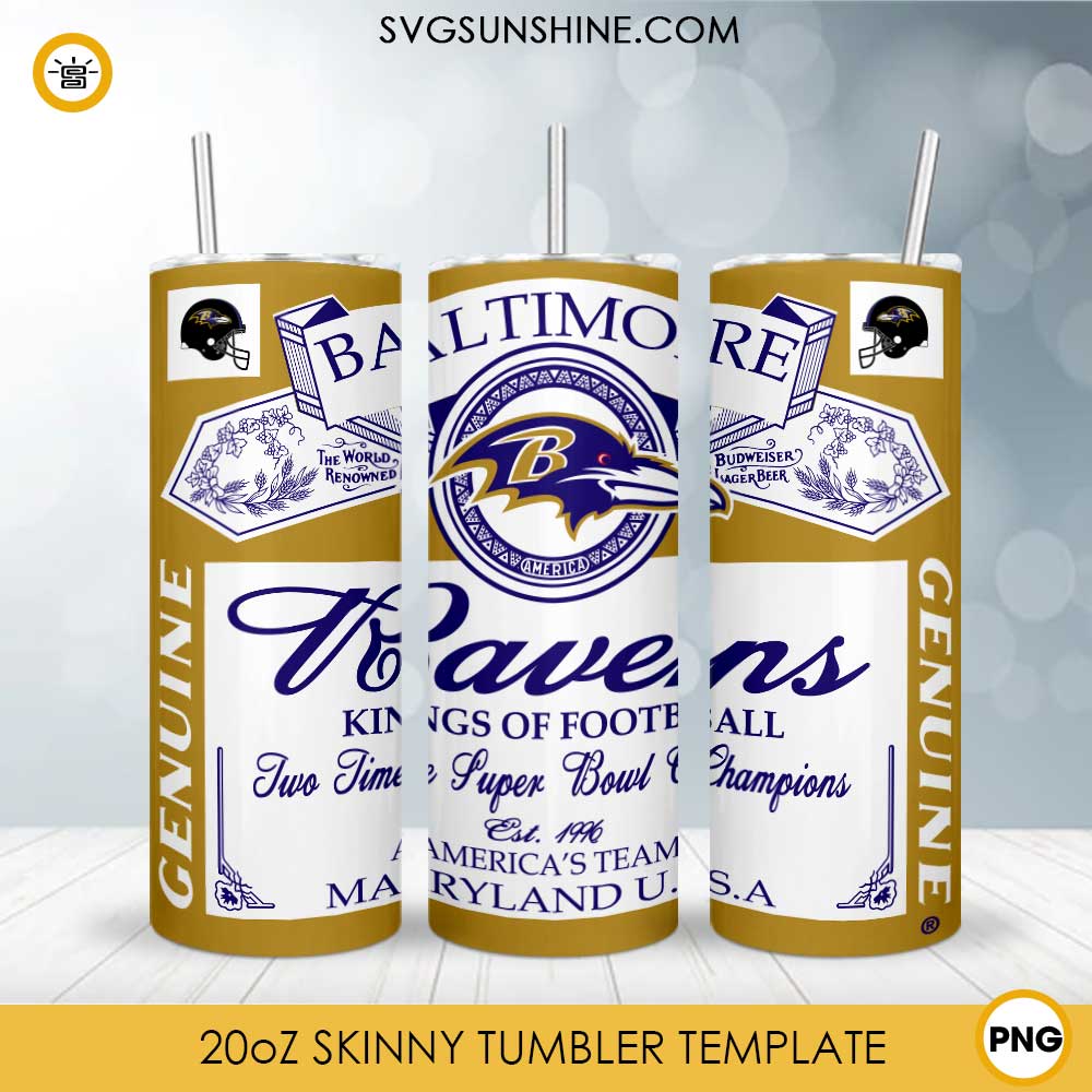 Baltimore Ravens Genuine Kings Of Football Skinny Tumbler Design PNG File Digital Download