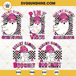 Boo Ghost Breast Cancer Awareness SVG Bundle, Breast Cancer Is Boo Sheet SVG, Pink Vibes SVG