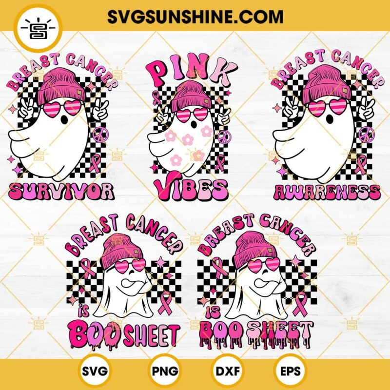 Boo Ghost Breast Cancer Awareness SVG Bundle, Breast Cancer Is Boo