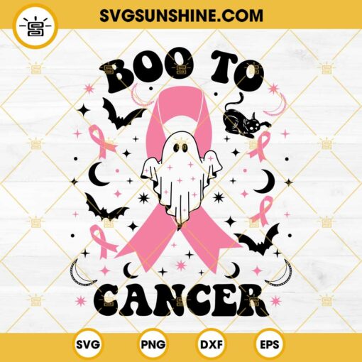 Boo Ghost To Cancer SVG, Breast Cancer Awareness SVG, Pink Ribbon SVG, Cancer Halloween SVG
