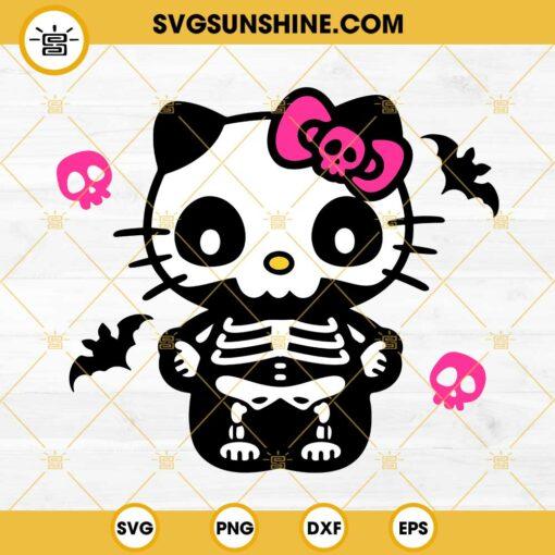 Hello Kitty Skeleton Halloween SVG, Hello Kitty Pink Skulls SVG PNG DXF EPS Cricut