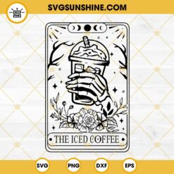 Iced Coffee Skeleton Hand Tarot SVG, The Iced Coffee Tarot Card SVG, Skull Coffee SVG