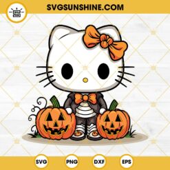 Kawaii Kitty With Spooky Pumpkins SVG, Hello Kitty Halloween SVG PNG DXF EPS Files
