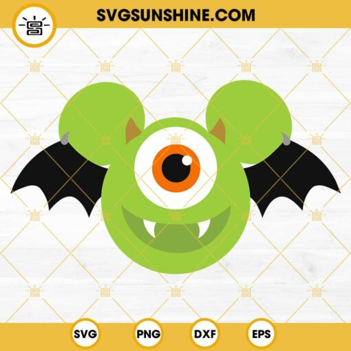 Mike Wazowski Mickey Mouse Ears SVG, Mike Wazowski Bat Halloween SVG