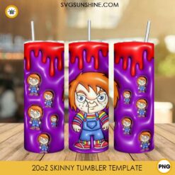 Chucky 3D Puff 20oz Tumbler Wrap PNG, Chibi Horror Doll Halloween Tumbler Template PNG