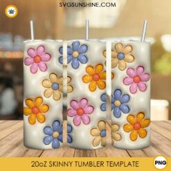 Flowers 3D Puff 20oz Tumbler Wrap PNG, Beautiful Tumbler Template PNG Digital Files