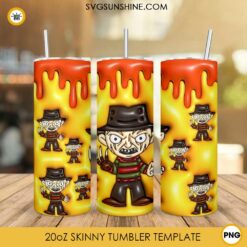 Freddy Krueger Chibi 3D Puff 20oz Tumbler Wrap PNG, Cute Horror Characters Tumbler Template PNG