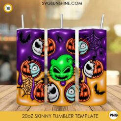 Jack And Sally Pumpkin Face 3D Puff 20oz Tumbler Wrap PNG, Oogie Boogie Skinny Tumbler PNG Sublimation