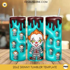 Pennywise Chibi 3D Puff 20oz Tumbler Wrap PNG, Halloween 3D Puff Tumbler Template PNG