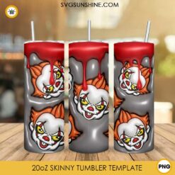 Pennywise Head 3D Puff 20oz Tumbler Wrap PNG, IT Horror Movie Halloween Tumbler PNG Designs