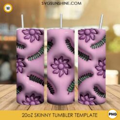 Pink Flower 3D Puff 20oz Tumbler Wrap PNG Digital Files