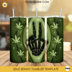 Skeleton Hand Weed Leaf 3D Puff 20oz Tumbler Wrap PNG, Cannabis Tumbler Template Designs